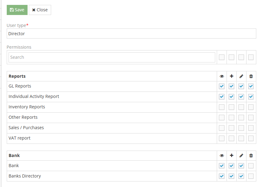 Окно редактирования набора прав
